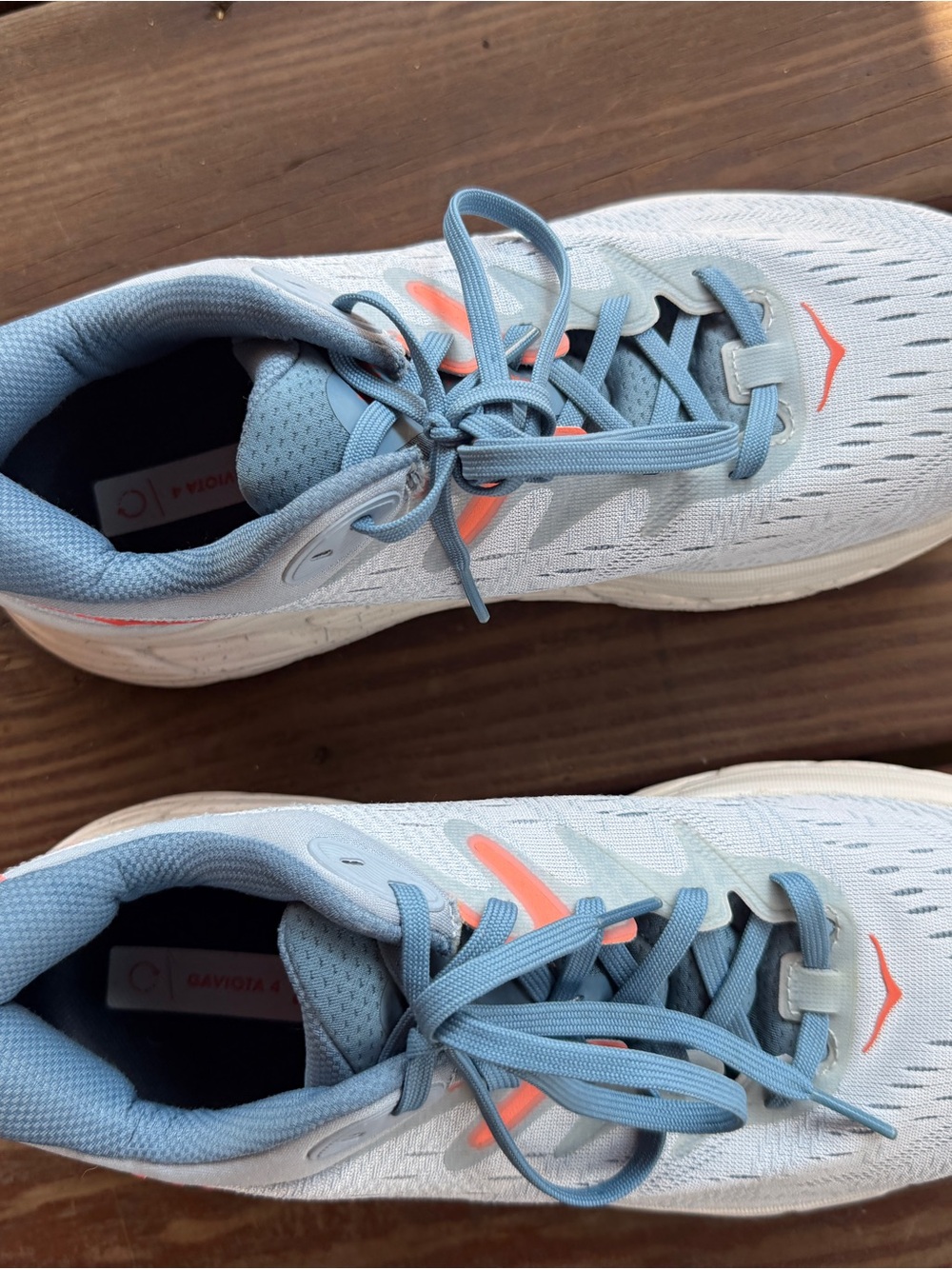 Hoka Women’s Light Blue Sneakers with Coral Logo Accents - Picture 4 of 8